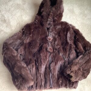 Vintage Rabbit Fur?Hooded zippered jacket BrownMarked XL but see measure…